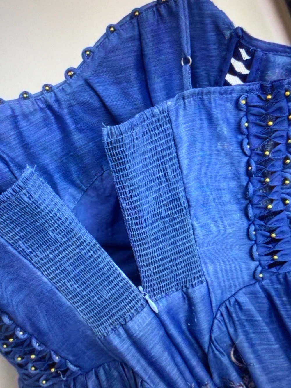 Zimmermann Blue Strapless Lace-Up Floral Midi Dress - Picture 7 of 8